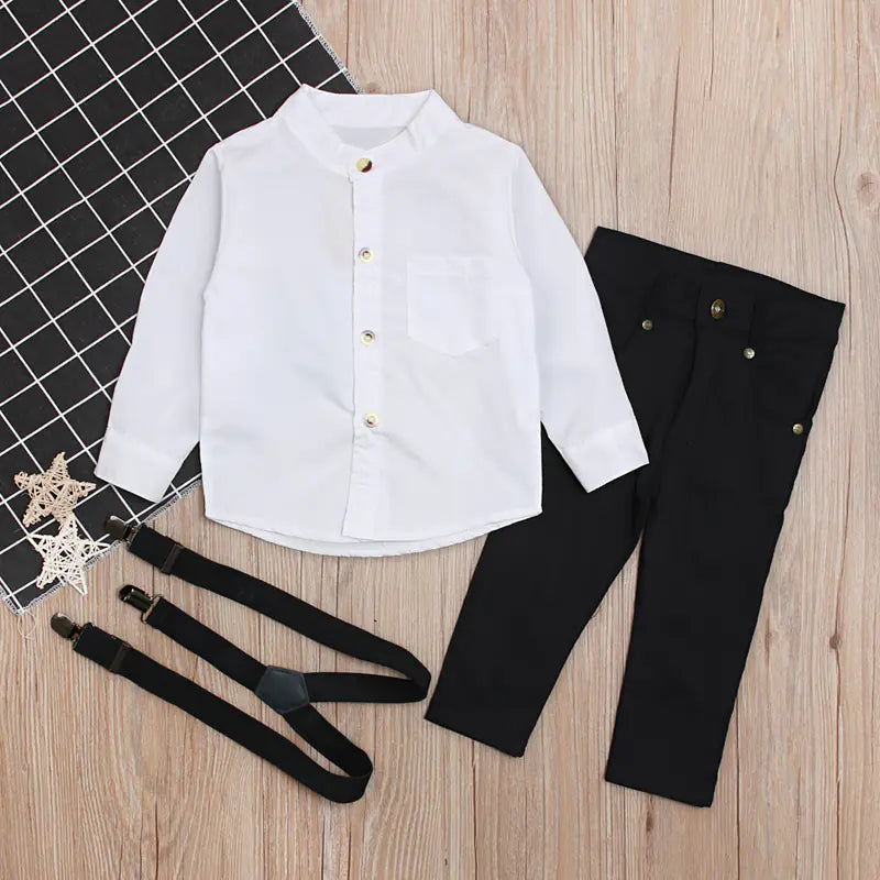 Boys' Gentleman Outfit Set: Long Sleeve Shirt & Pants