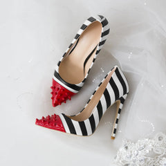 Colorful Studded Striped High Heels for Women