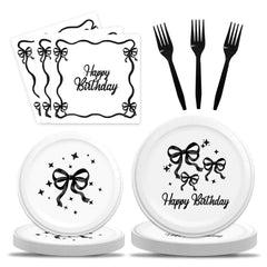 Black Bow Birthday Party Supplies 96Pcs
