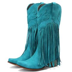 Meefit Women Fringe Cowboy Boots Square Toe (Royal blue US 7.5)