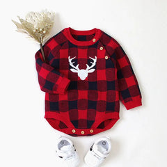 Autumn Long Sleeve Baby Bodysuit with Reindeer Print