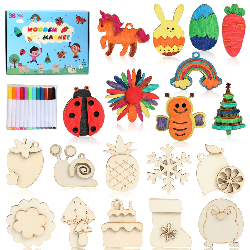 Worgree DIY Wooden Magnets 36 pcs