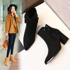 Winter High Heel Short Boots with Chunky Heels