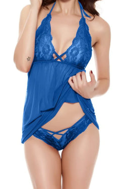 Lace Trim Neckline Lingerie Nightgown for Women