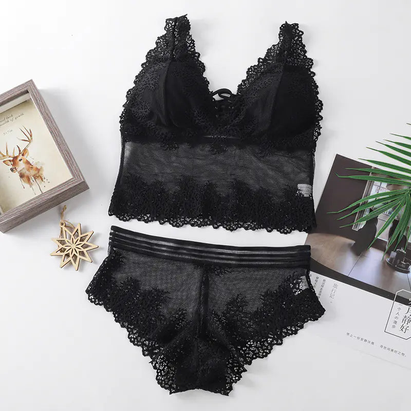 Lace Backless Bralette and Panty Set for Women