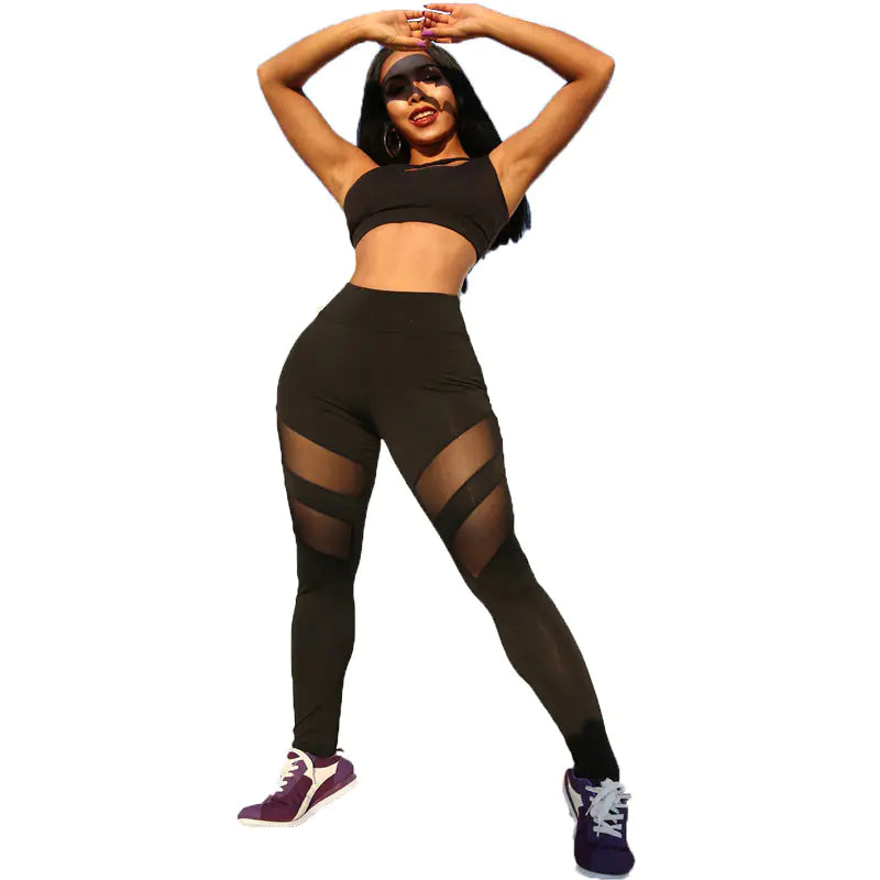 Fashionable Black Mesh Legging Pants for Women