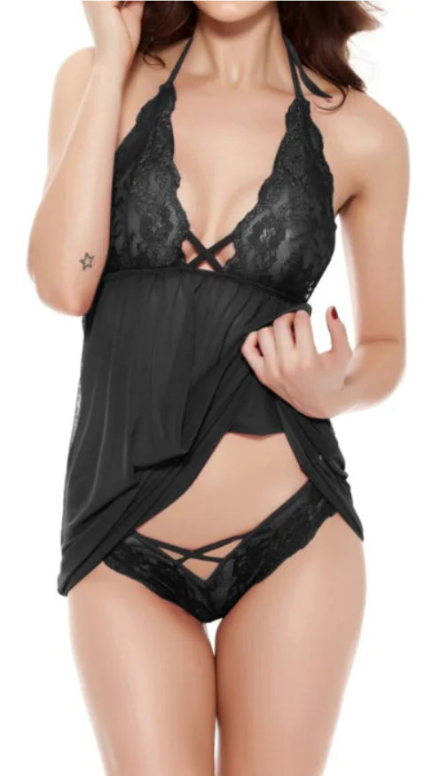Lace Trim Neckline Lingerie Nightgown for Women