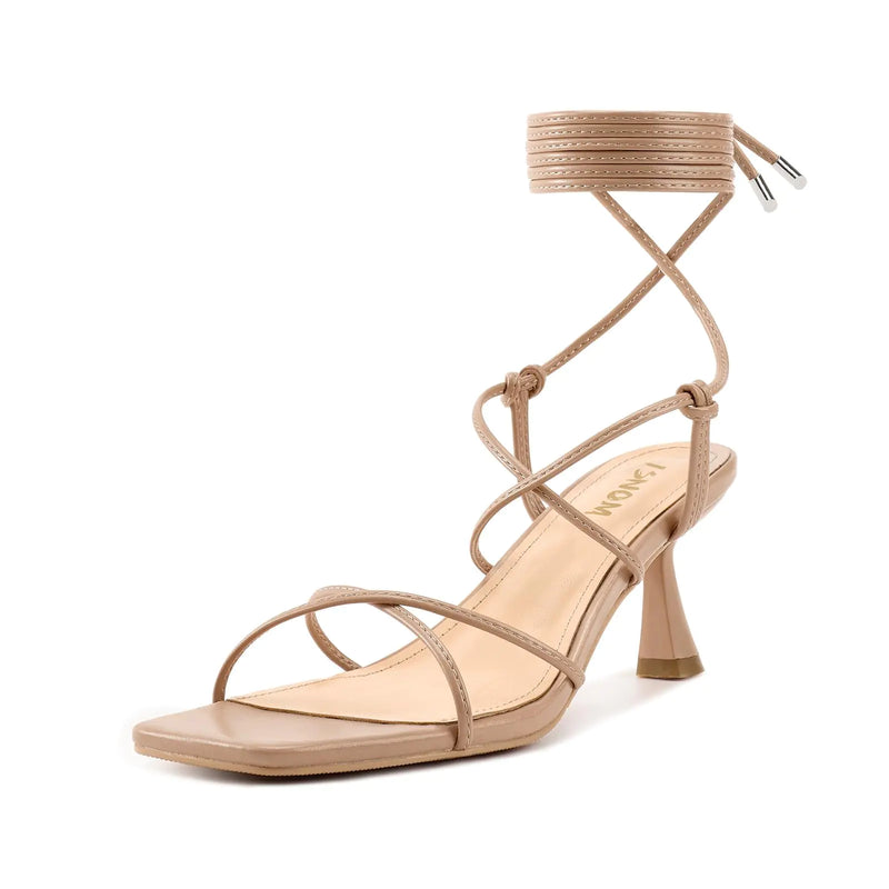 ISNOM Nude Strappy Heels for Women