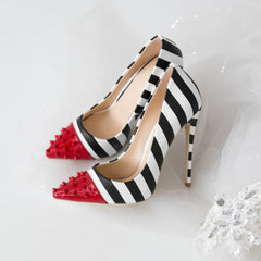 Colorful Studded Striped High Heels for Women