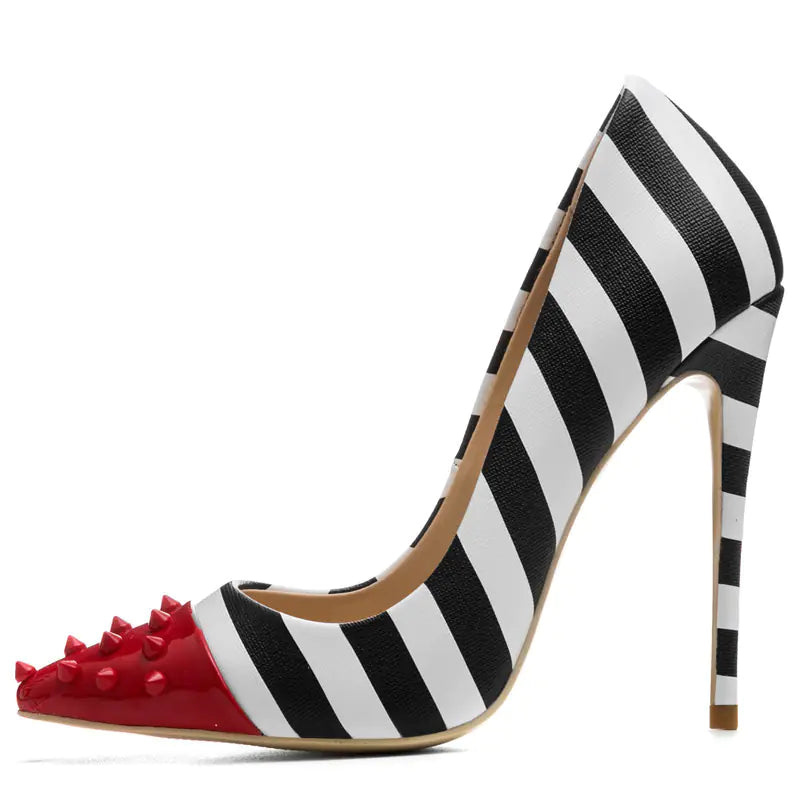 Colorful Studded Striped High Heels for Women