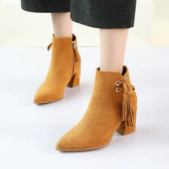 Winter High Heel Short Boots with Chunky Heels