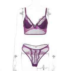 Deep V Lace Floral Lingerie Set for Women