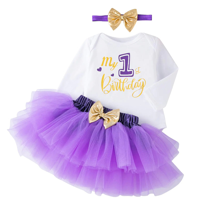 Winmany Baby Girl 1st Birthday TuTu Skirt Set Long Sleeve One-piece