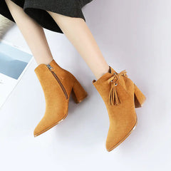 Winter High Heel Short Boots with Chunky Heels