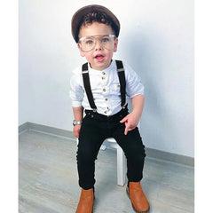 Boys' Gentleman Outfit Set: Long Sleeve Shirt & Pants