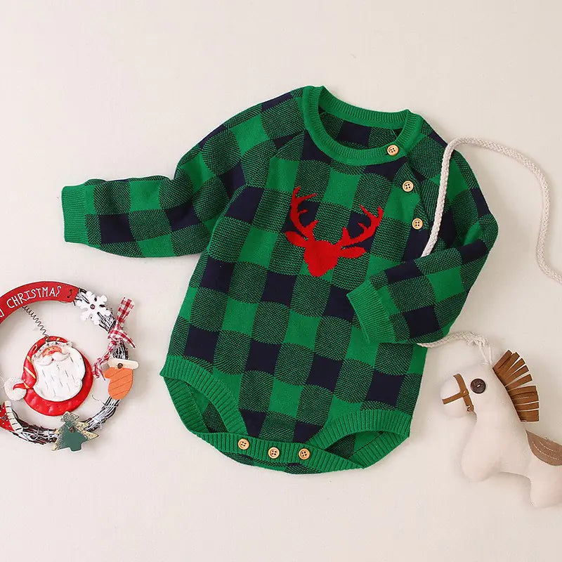 Autumn Long Sleeve Baby Bodysuit with Reindeer Print
