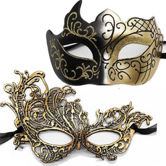 IDOXE Golden Black Couple Masquerade Masks Set