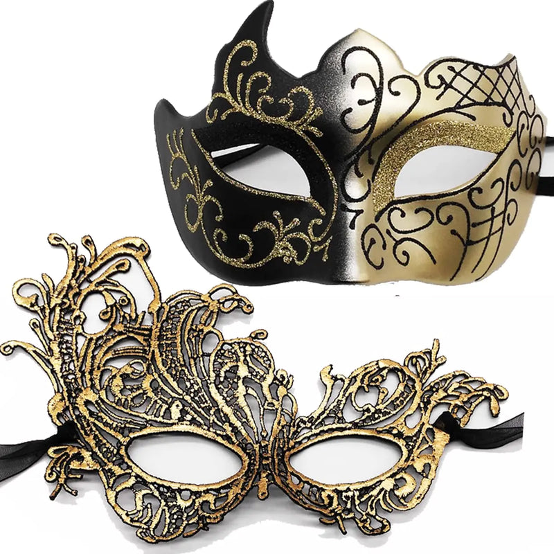 IDOXE Golden Black Couple Masquerade Masks Set