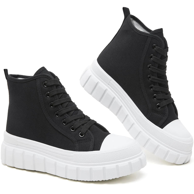 BENPAO Womens High Top Platform Sneakers (BlackUS6)