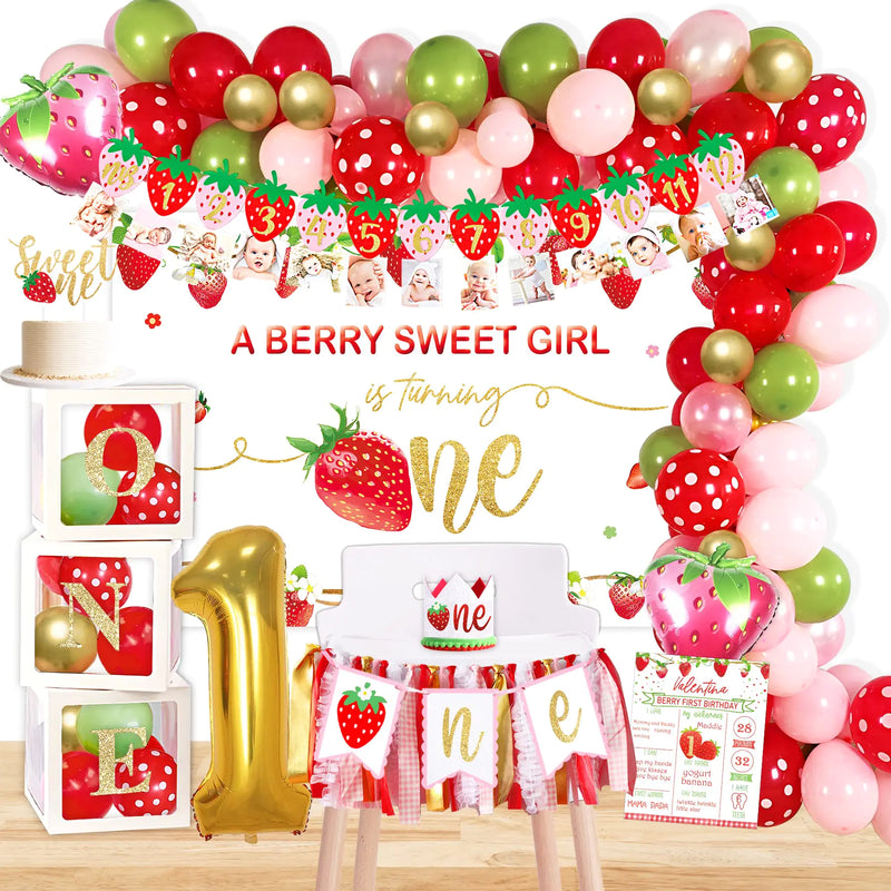 YSHMFEUX Strawberry 1st Birthday Decorations Party Supplies