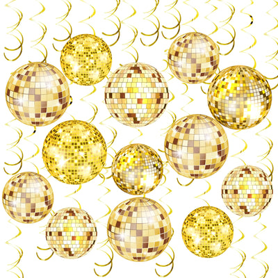 54 Pieces Gold Disco Party Decorations Disco Ball Hanging Swirls