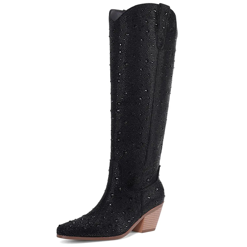 RONILURN Women Rhinestone Cowgirl Boots Size 7.5