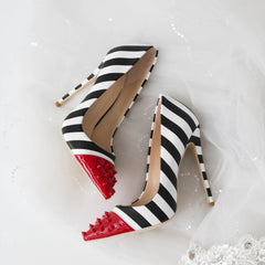 Colorful Studded Striped High Heels for Women