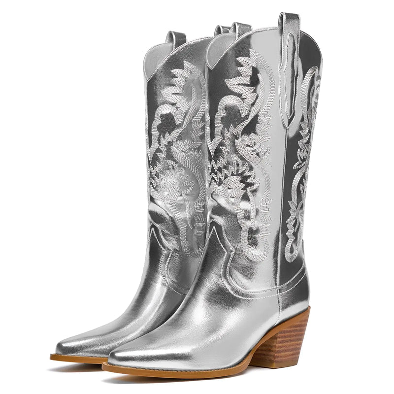 GOSERCE Silver Cowboy Boots Silver 8.5