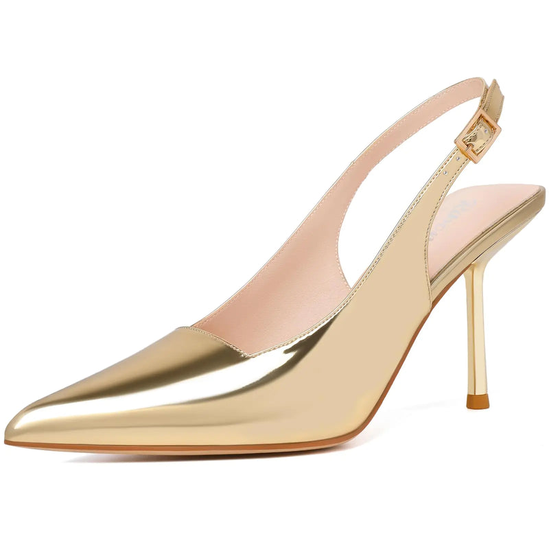 RIBONGZ Gold Closed Toe Pointy High Heels Size 7.5