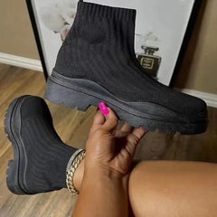 Fashion Sock Boots with Chunky Heels for Women