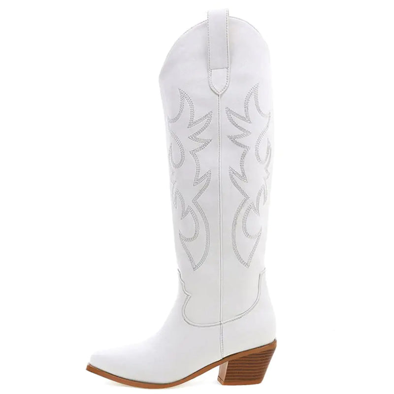 Erocalli Cowboy Boots for Women Embroidered Pull-On Chunky Stacked Heel Size 8