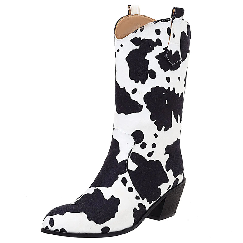 Cozivwaiy Women Cow Print Cowgirl Boots Chunky Heel Size 7