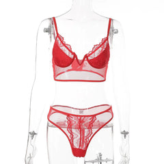 Deep V Lace Floral Lingerie Set for Women