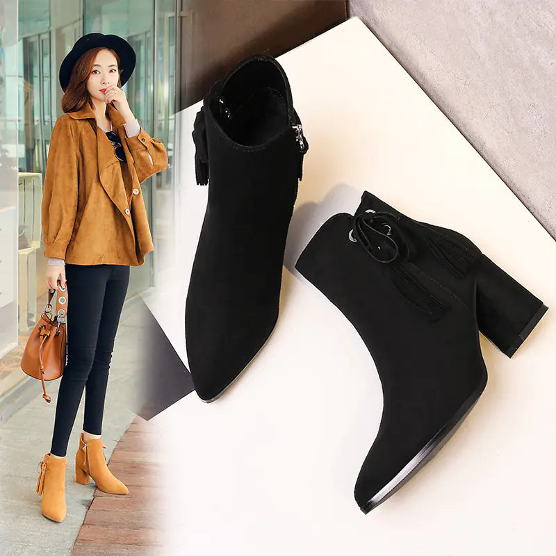 Winter High Heel Short Boots with Chunky Heels