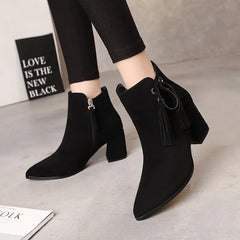 Winter High Heel Short Boots with Chunky Heels