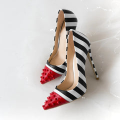 Colorful Studded Striped High Heels for Women