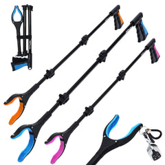 38" Extra Long Grabber Reacher Tool – 3 Pack Foldable Reacher (Orange Blue Pink)