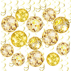 54 Pieces Gold Disco Party Decorations Disco Ball Hanging Swirls