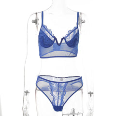Deep V Lace Floral Lingerie Set for Women