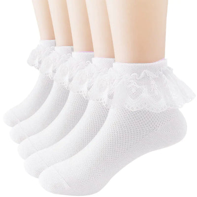 5 Pairs Toddler Baby Girls Lace Ruffle Socks with Bow