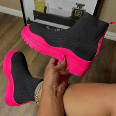 Fashion Sock Boots with Chunky Heels for Women