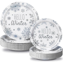 Funnymoom 48 Pcs Frozen Party Supplies Winter Snowflake Paper Plates