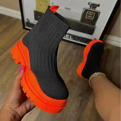 Fashion Sock Boots with Chunky Heels for Women
