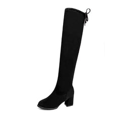 Knee-High Stretch Boots with Chunky Heels