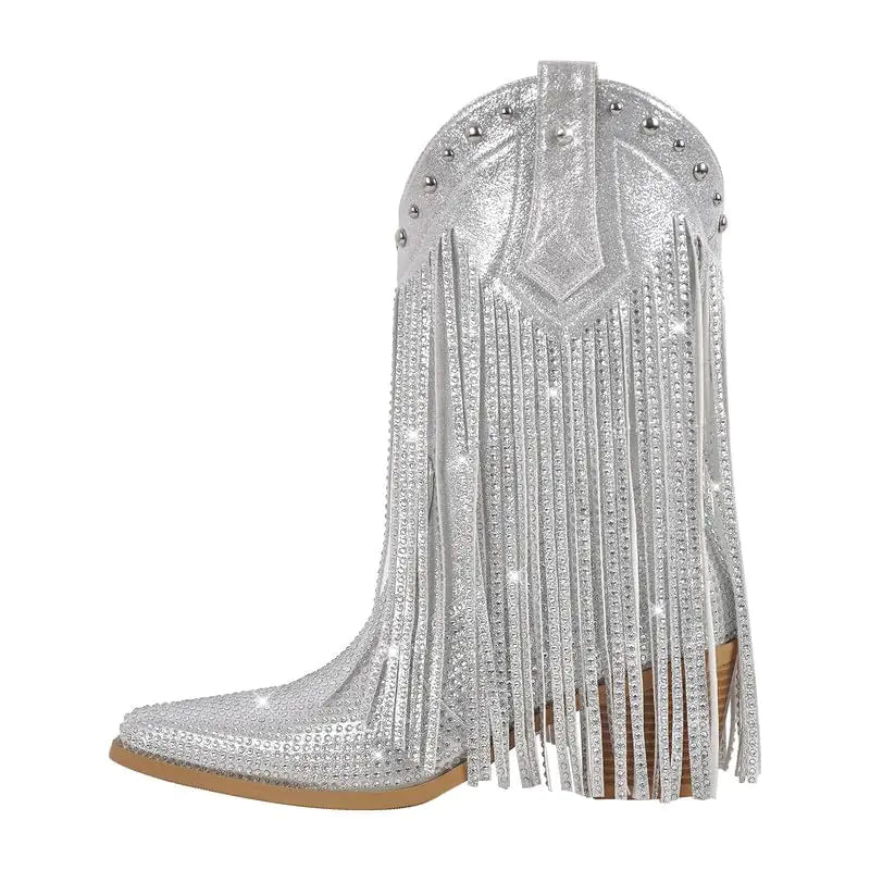 sexytag Rhinestone Fringe Cowboy Boots Size 13