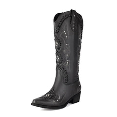 LGQ Womens Cowboy Boots Studded Boho Western (BlackUS 10)