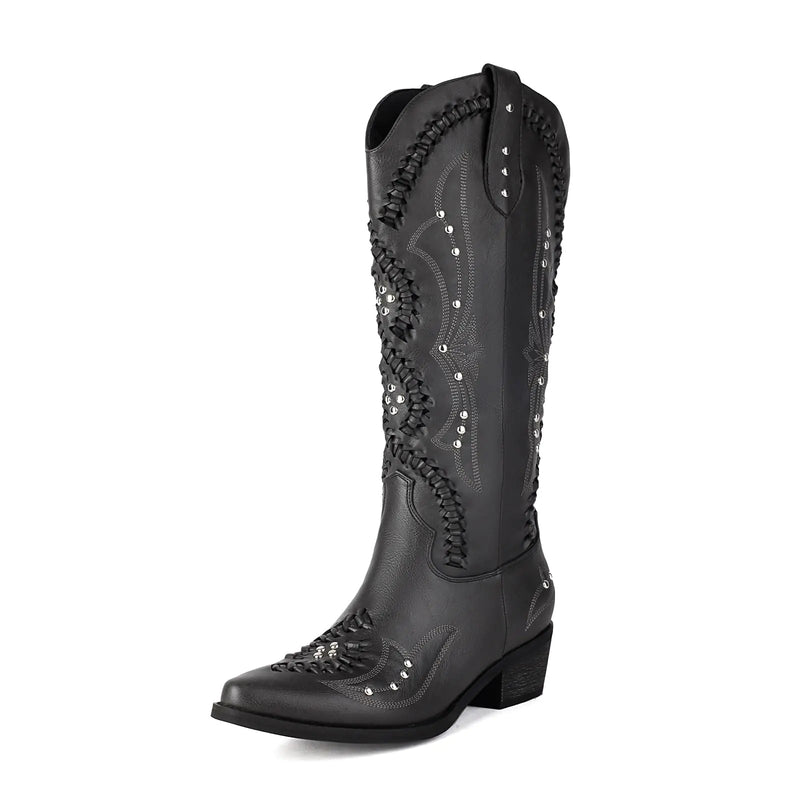 LGQ Womens Cowboy Boots Studded Boho Western (BlackUS 10)