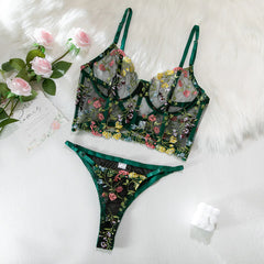 2023 Black Floral Embroidered Lace Bralette & Panty Set