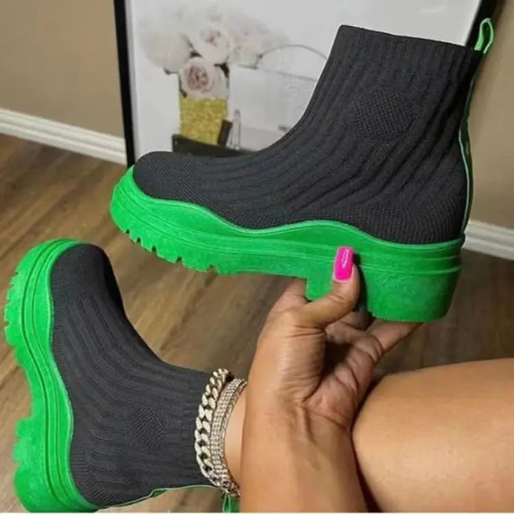 Fashion Sock Boots with Chunky Heels for Women