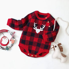 Autumn Long Sleeve Baby Bodysuit with Reindeer Print